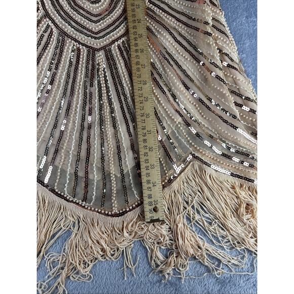 Women’s Dress L Gold‎ Beaded Flapper Fringe 20s Inspired Artsy Boho Gatsby Party - Picture 11 of 11
